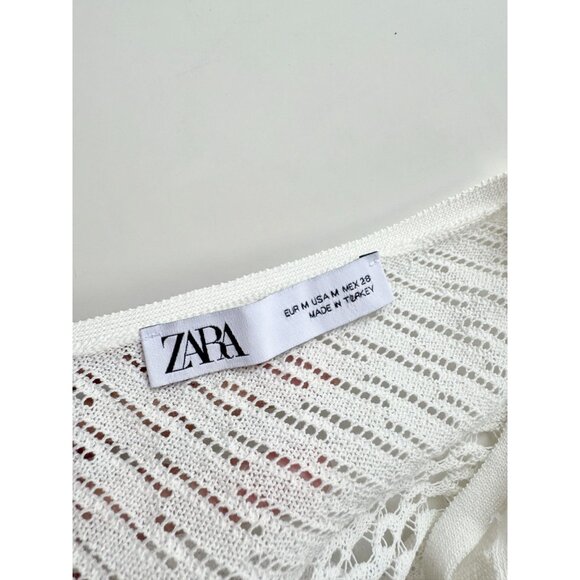 ZARA White Sheer Pointelle Knit Split V-Neck Tunic Top Cover-Up, Size M - Picture 11 of 14